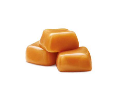 Three caramel squares stacked on top of each other
