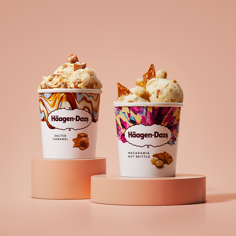 Macadamia Nut Brittle pint kept on stand